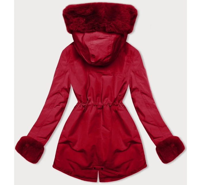 Červená krátká zimní bunda parka s kožešinovou podšívkou model 21461513 - J.STYLE Červená krátká zimní bunda parka s kožešinovou podšívkou model 21461513 - J.STYLE
