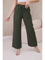 Viskózové kalhoty se širokými nohavicemi khaki Viskózové kalhoty se širokými nohavicemi khaki