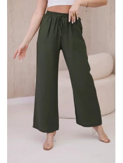Viskózové kalhoty se širokými nohavicemi khaki