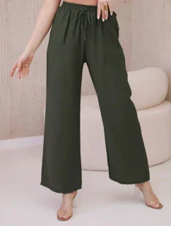 Viskózové kalhoty se širokými nohavicemi khaki