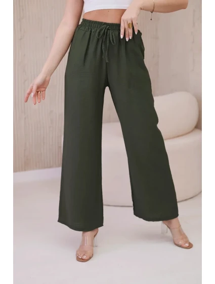 Viskózové kalhoty se širokými nohavicemi khaki Viskózové kalhoty se širokými nohavicemi khaki