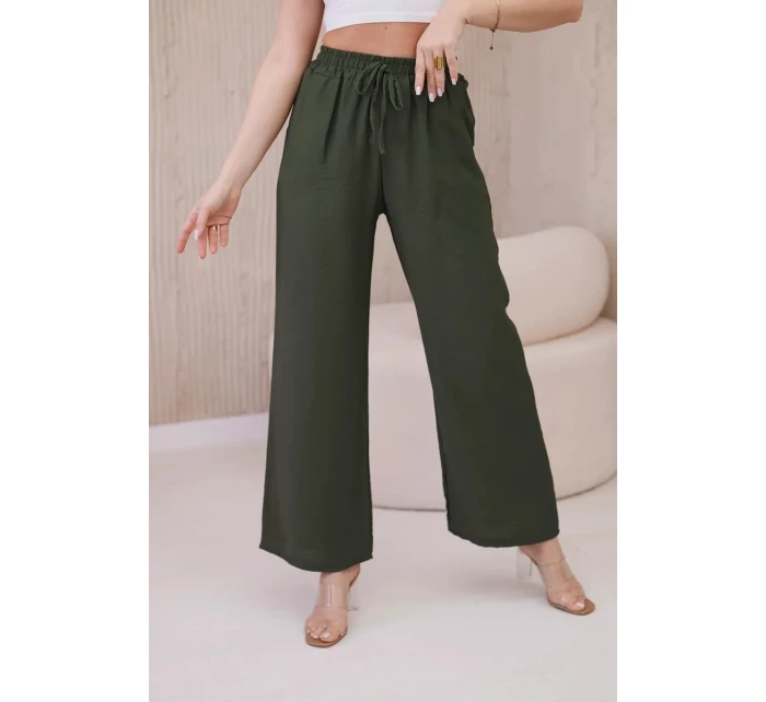 Viskózové kalhoty se širokými nohavicemi khaki Viskózové kalhoty se širokými nohavicemi khaki