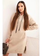 Dámská bavlněná model 21441652 s kapucí zateplená béžová - K-Fashion