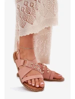 Dámské Sandály Na Plochém Podpatku Se Zlatými Růžové model 21702293 - Boto Dámské Sandály Na Plochém Podpatku Se Zlatými Růžové model 21702293 - Boto