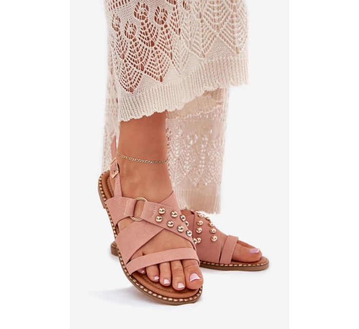 Dámské Sandály Na Plochém Podpatku Se Zlatými Růžové model 21702293 - Boto Dámské Sandály Na Plochém Podpatku Se Zlatými Růžové model 21702293 - Boto