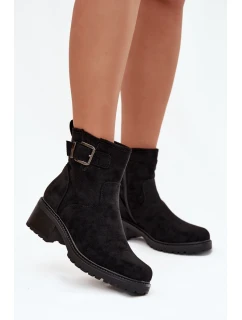 Zateplené dámské kotníkové boty na nízkém podpatku s přezkou Černé Helvina