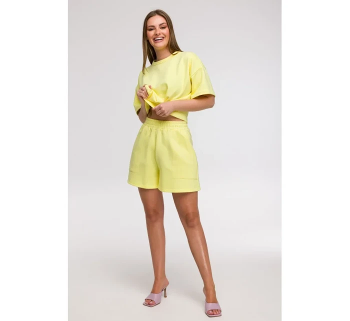 B295 Šortky s kapsami s nášivkami - citronové