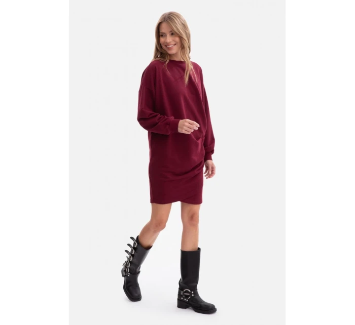 šaty s bočními záhyby vínové model 21379997 - BeWear