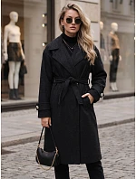 Dlouhý dámský kabát s vázáním v pase, černý, FashionStreet NY0809 Dlouhý dámský kabát s vázáním v pase, černý, FashionStreet NY0809
