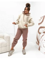 Hrubší dvoubarevná dámská tepláková souprava v barvě cappuccino (VE102)