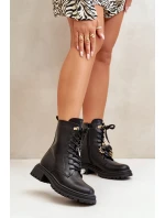 Ekokožené Boty Worker Dámské S Připínáky Černé Rianael Ekokožené Boty Worker Dámské S Připínáky Černé Rianael