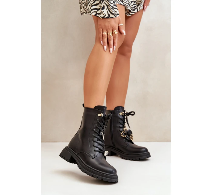 Ekokožené Boty Worker Dámské S Připínáky Černé Rianael Ekokožené Boty Worker Dámské S Připínáky Černé Rianael