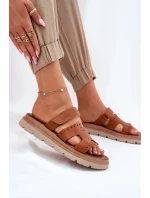 Dámské Pantofle Z Přírodní Kůže Na Platformě Hnědé model 21697400 - Zazoo