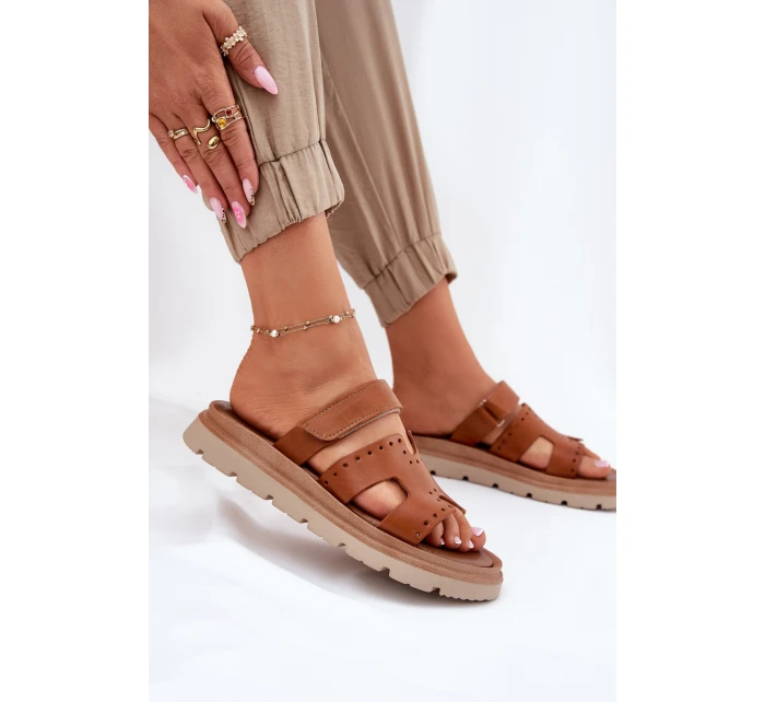 Dámské Pantofle Z Přírodní Kůže Na Platformě Hnědé model 21697400 - Zazoo