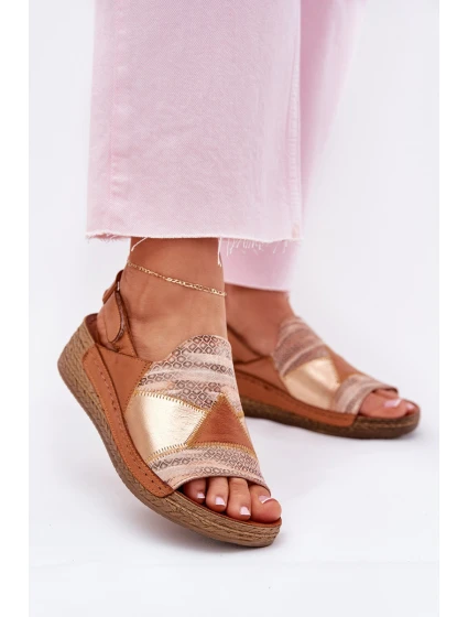 Dámské Kožené Sandály Na Klínku S  Hnědé model 21702012 - Maciejka