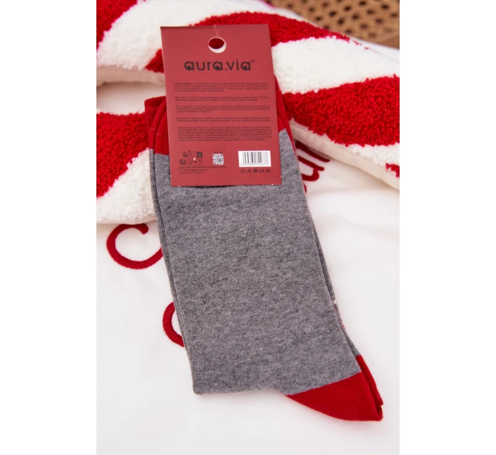 Pánské vánoční ponožky s nápisem a Santa Claus šedé