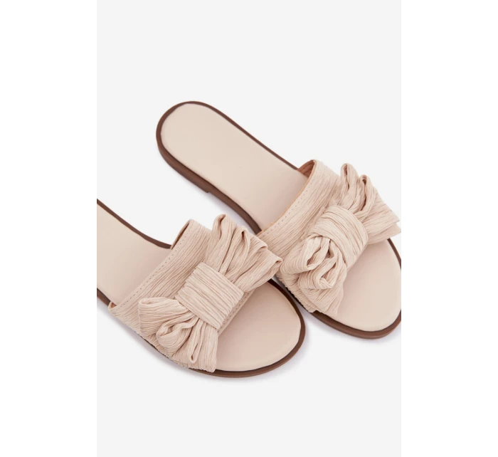 Dámské pantofle na ploché s mašlí Béžové model 21937411 - Boto