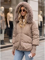 Dámská zimní prošívaná bunda s kožešinou, béžová, FashionStreet TY5994 Dámská zimní prošívaná bunda s kožešinou, béžová, FashionStreet TY5994