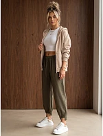 Dámské joggerové kalhoty s gumou v pase, olivově zelené, FashionStreet UY3167 Dámské joggerové kalhoty s gumou v pase, olivově zelené, FashionStreet UY3167