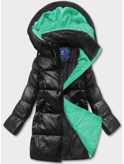 Černo-zelená volná dámská bunda z ekologické kůže (AG6-21)