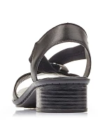 Dámské kožené sandály s pásky černé model 22050364 - Rieker Dámské kožené sandály s pásky černé model 22050364 - Rieker