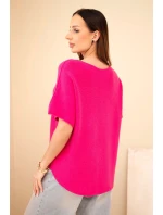Dámský svetr s krátkým rukávem volného střihu fuchsie