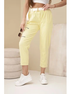 Dámské kordové kalhoty s páskem žluté