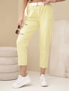 Dámské kordové kalhoty s páskem žluté