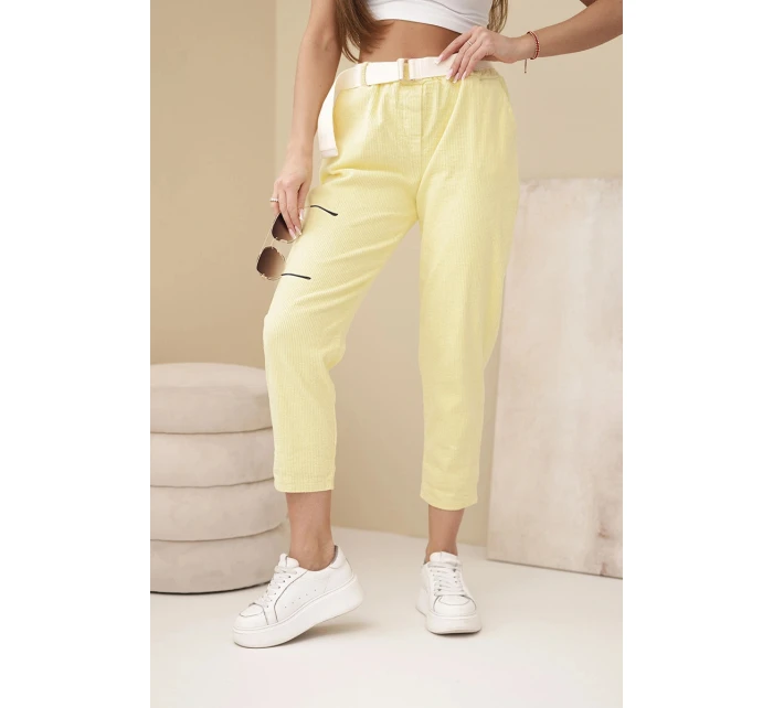 Dámské kordové kalhoty s páskem žluté Dámské kordové kalhoty s páskem žluté