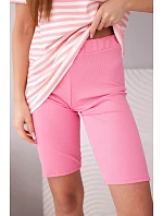 Dámský viskózový pruhovaný komplet s krátkým rukávem a kraťasy světle růžový Dámský viskózový pruhovaný komplet s krátkým rukávem a kraťasy světle růžový