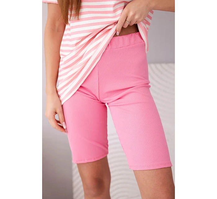 Dámský viskózový pruhovaný komplet s krátkým rukávem a kraťasy světle růžový Dámský viskózový pruhovaný komplet s krátkým rukávem a kraťasy světle růžový