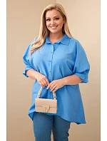 Dámská plus size bavlněná košile s knoflíky a límečkem džínová