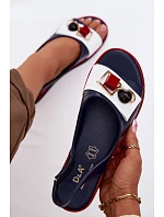 Kožené dámské sandály s ozdobou D&A model 22101325 tmavě modré - S.Barski Kožené dámské sandály s ozdobou D&A model 22101325 tmavě modré - S.Barski