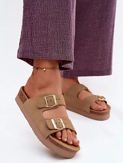 Kožené semišové dámské sandály na platformě s přezkami Vinceza Béžové