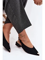 Kožené semišové dámské sandály na nízkém podpatku D&A CR61-3050 Černé
