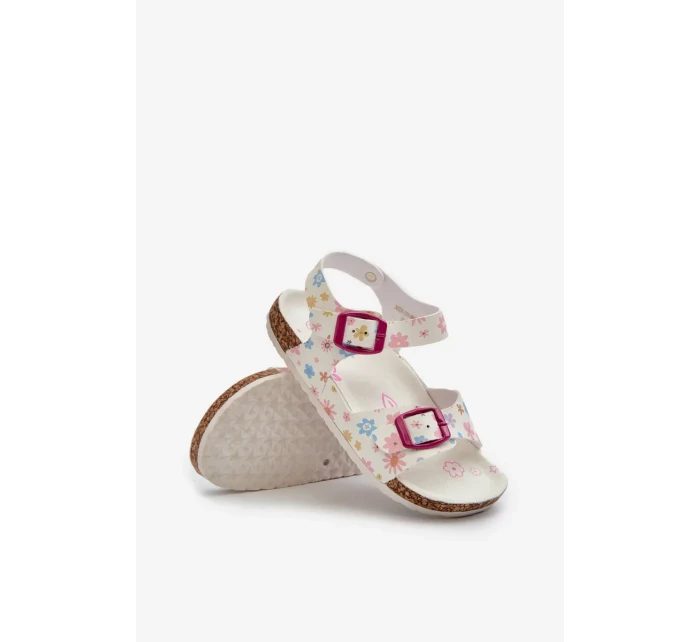 Dětské sandály s květinami a přezkami bílé Memoria