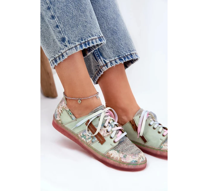 Dámské kožené polobotky Maciejka – světle zelené