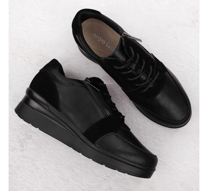 Černé dámské kožené tenisky na podpatku Sergio model 21904571 - LEONE Černé dámské kožené tenisky na podpatku Sergio model 21904571 - LEONE