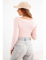 Dámská viskózová blůza s širokým výstřihem a dlouhým rukávem růžová pudrová