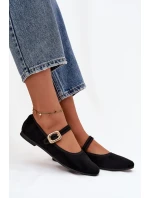 Baleríny s páskem a zlatým sponou Eko semišové Černé model 21744471 - Boto