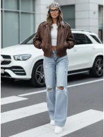 Dámská kožená bunda bomber hnědá FashionStreet TY5219 Dámská kožená bunda bomber hnědá FashionStreet TY5219