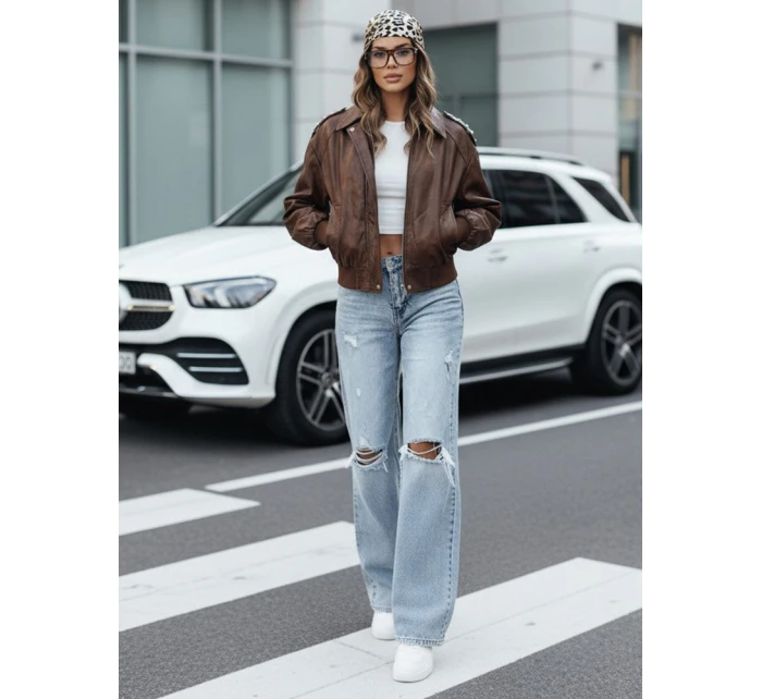 Dámská kožená bunda bomber hnědá FashionStreet TY5219 Dámská kožená bunda bomber hnědá FashionStreet TY5219