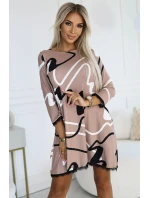 Béžové dámské trapézové šaty s krajkou a s vzorem model 20743349 - numoco