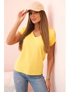 Dámská bavlněná blůza s výstřihem do V a krátkým rukávem žlutá