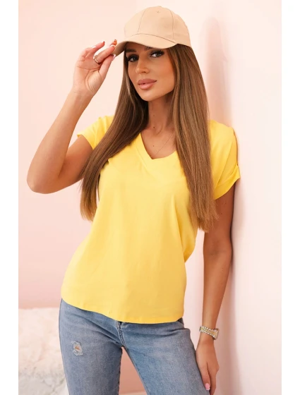 Dámská bavlněná blůza s výstřihem do V a krátkým rukávem žlutá