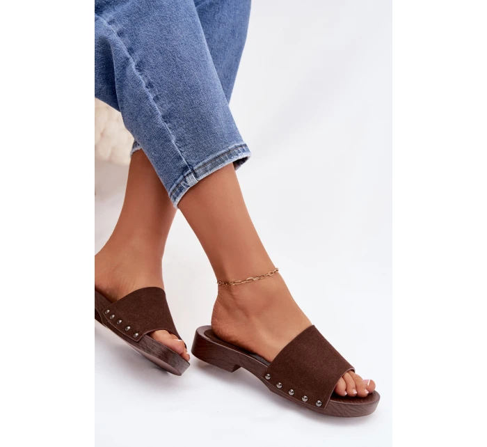 Dámské pantofle s přezkami na nízkém podpatku Čokoládové Amelvessa