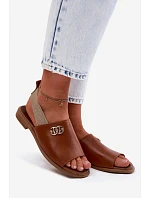 Kožené sandály se zlatým detailem Zazoo 40473 Hnědé