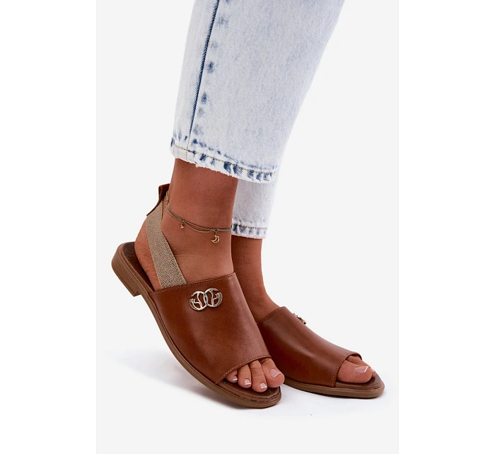 Kožené sandály se zlatým detailem model 22122967 Hnědé - Zazoo