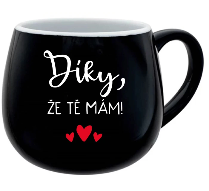 DÍKY, ŽE TĚ MÁM! - černý keramický hrníček 300 ml DÍKY, ŽE TĚ MÁM! - černý keramický hrníček 300 ml