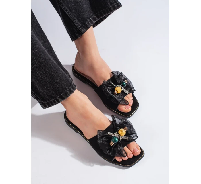 Trendy nazouváky dámské černé na plochém podpatku Trendy nazouváky dámské černé na plochém podpatku